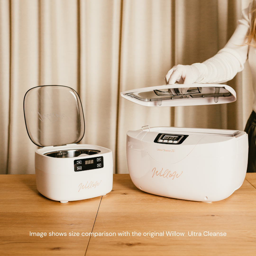 Side by side comparison of the small ultrasonic cleanser and the ultra cleanse 2.0